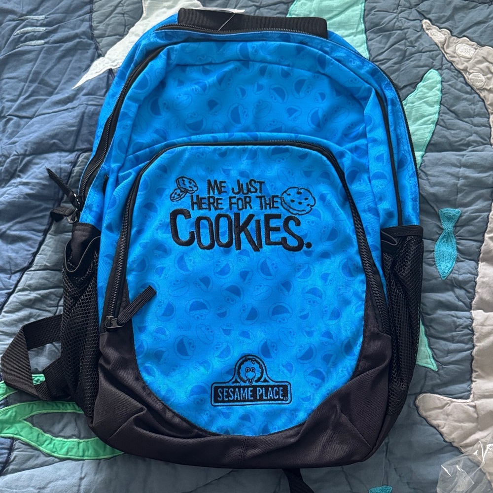 Sesame Place "Me Just Here for the Cookies" Blue Kids Backpack